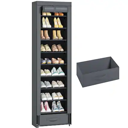 Front. Refined Abode Design - Shoe Rack Rack Large Tall Large Home Household Essential Item Solution Design - Grey Medium with 1bin.