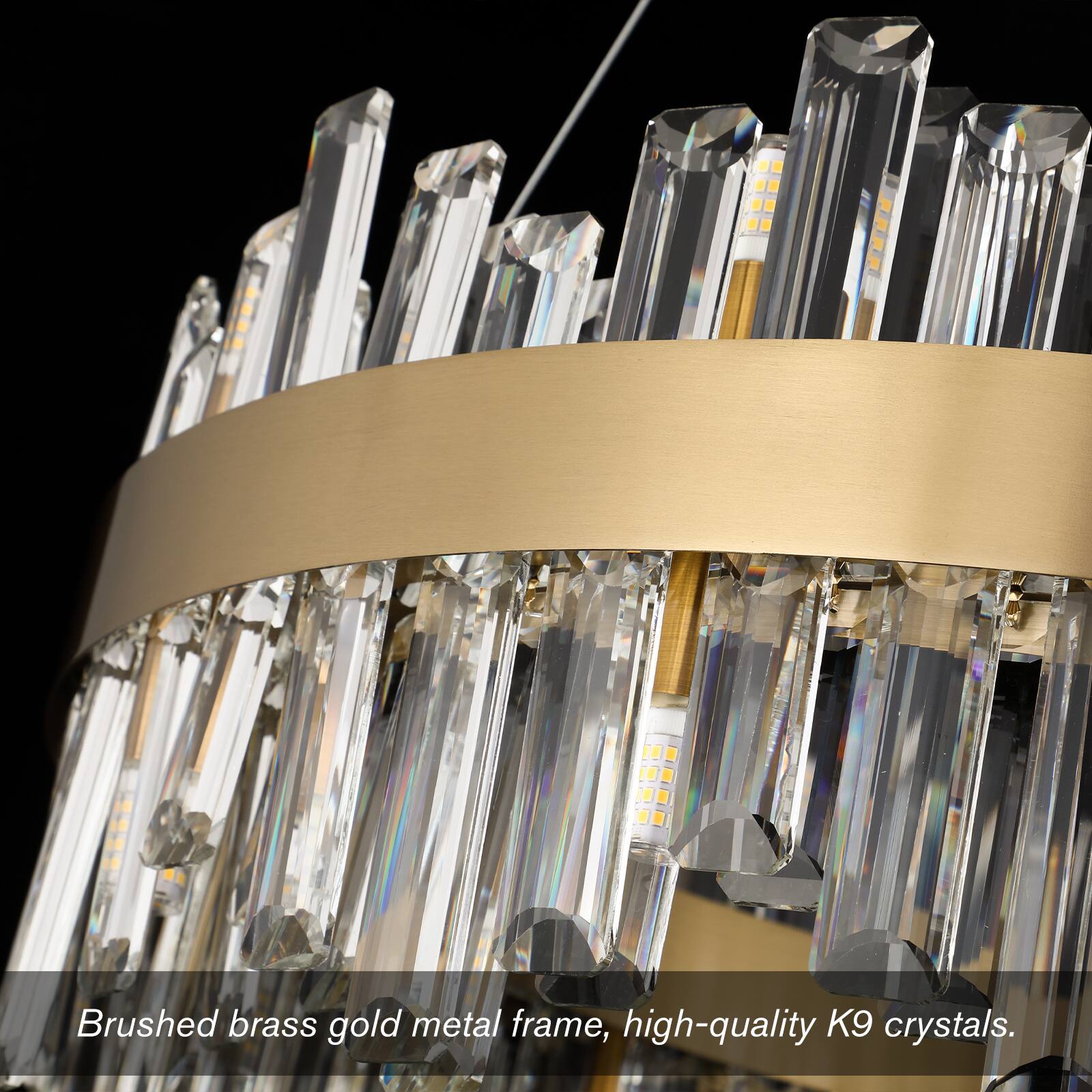 Brushed brass gold metal frame, high-quality K9 crystals.