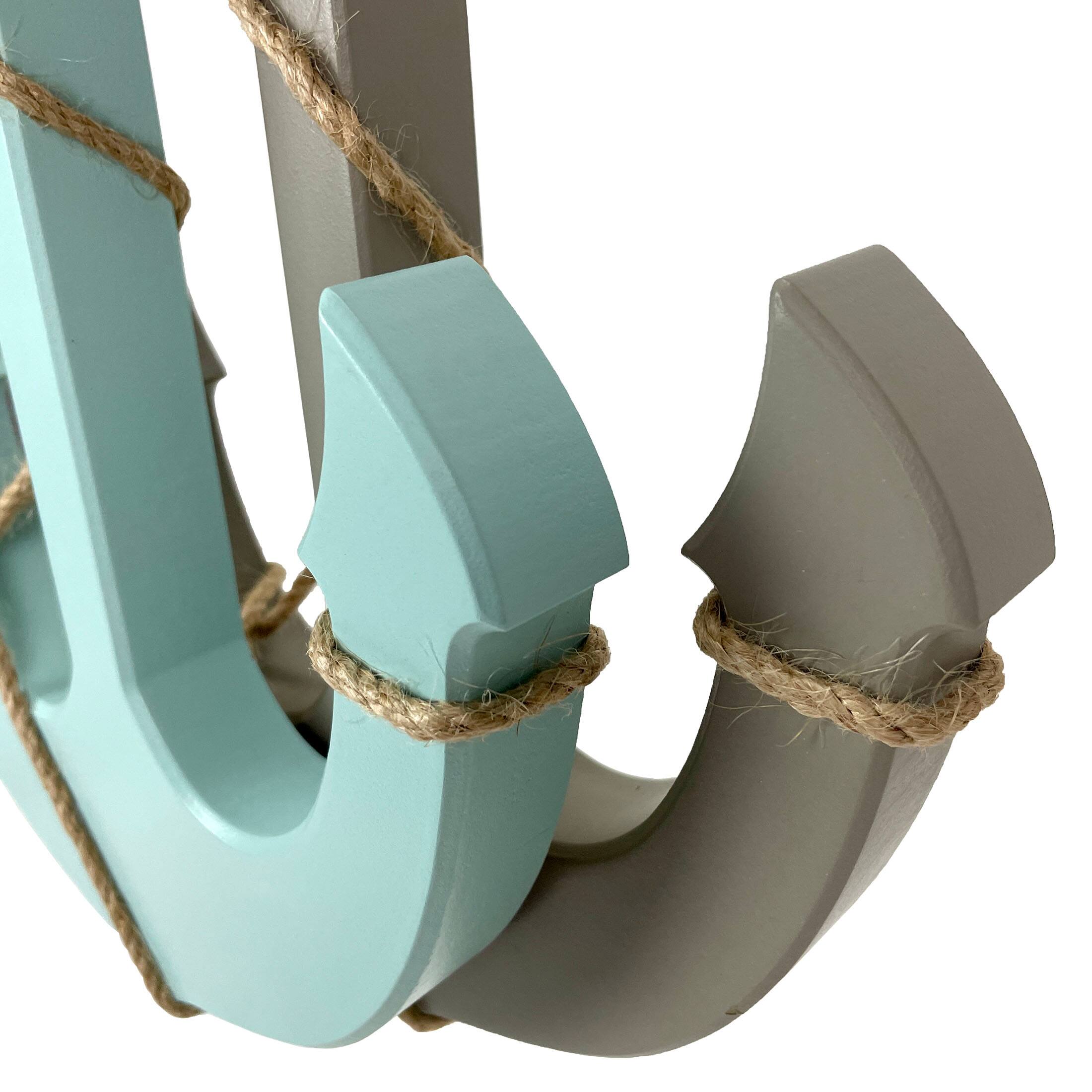 Alt View 2. Chesapeake Bay - Set of 2 Wood Nautical Wall Anchors 15in Rope Beach Coastal Decor Blue Gray - Multicolored.