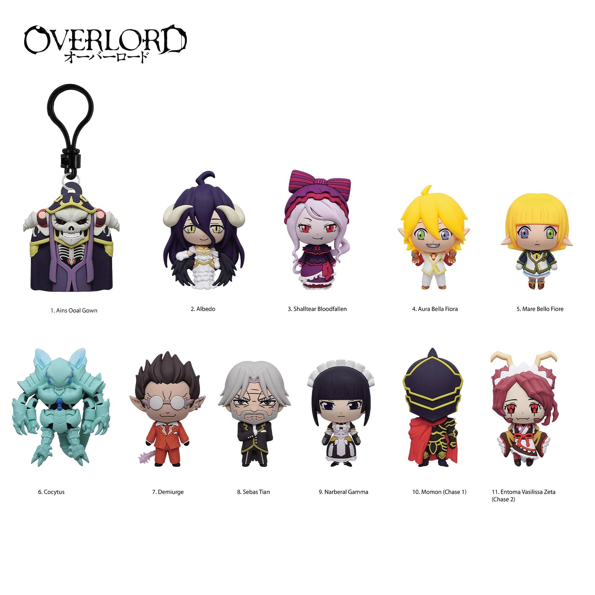 OVERLORD

1. Ains Ool Gown
2. Albedo
3. Shalltear Bloodfallen
4. Aura Bella Fiora
5. Mare Bello Fore
6. Cocytus
7. Demiurge
8. Sebas Tian
9. Narberal Gamma
10. Momon (Chase 1)
11. Entoma Vasilissa Zeta (Chase 2)