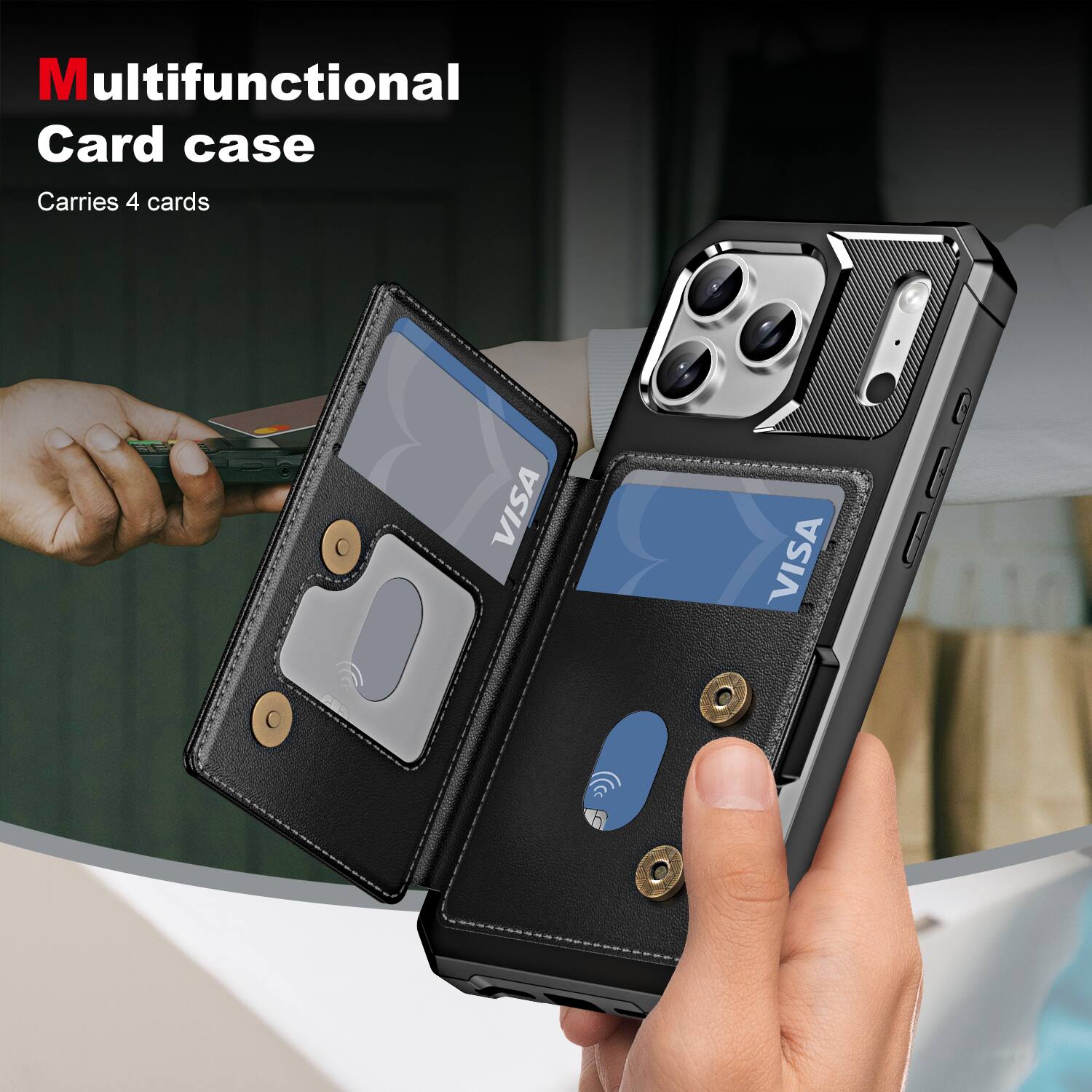 Multifunctional Card case  
Carries 4 cards