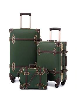 Live At Space - Vintage Luggage Sets of 3 Piece - Hardside Lightweight Spinner Suitcases Retro Travel Set includes Under Train Case - Military Green
