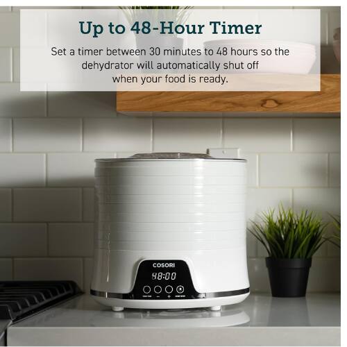 Up to 48-Hour Timer

Set a timer between 30 minutes to 48 hours so the dehydrator will automatically shut off when your food is ready.

COSORI 98:80