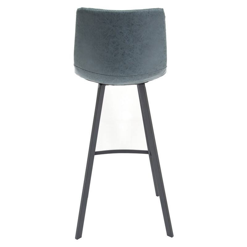 Alt View 1. LeisureMod - Elland 2 Pcs Modern Upholstered Leather Bar Stool with Iron Legs and Footrest, Counter Height Dining Stool - Peacock Blue.