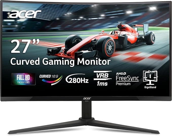 Acer 27" Curved Gaming Monitor  
FULL HD 1920x1080  
CURVED 16:9  
280Hz  
VRB 1ms  
AMDA FreeSync Premium  
ErgoStand