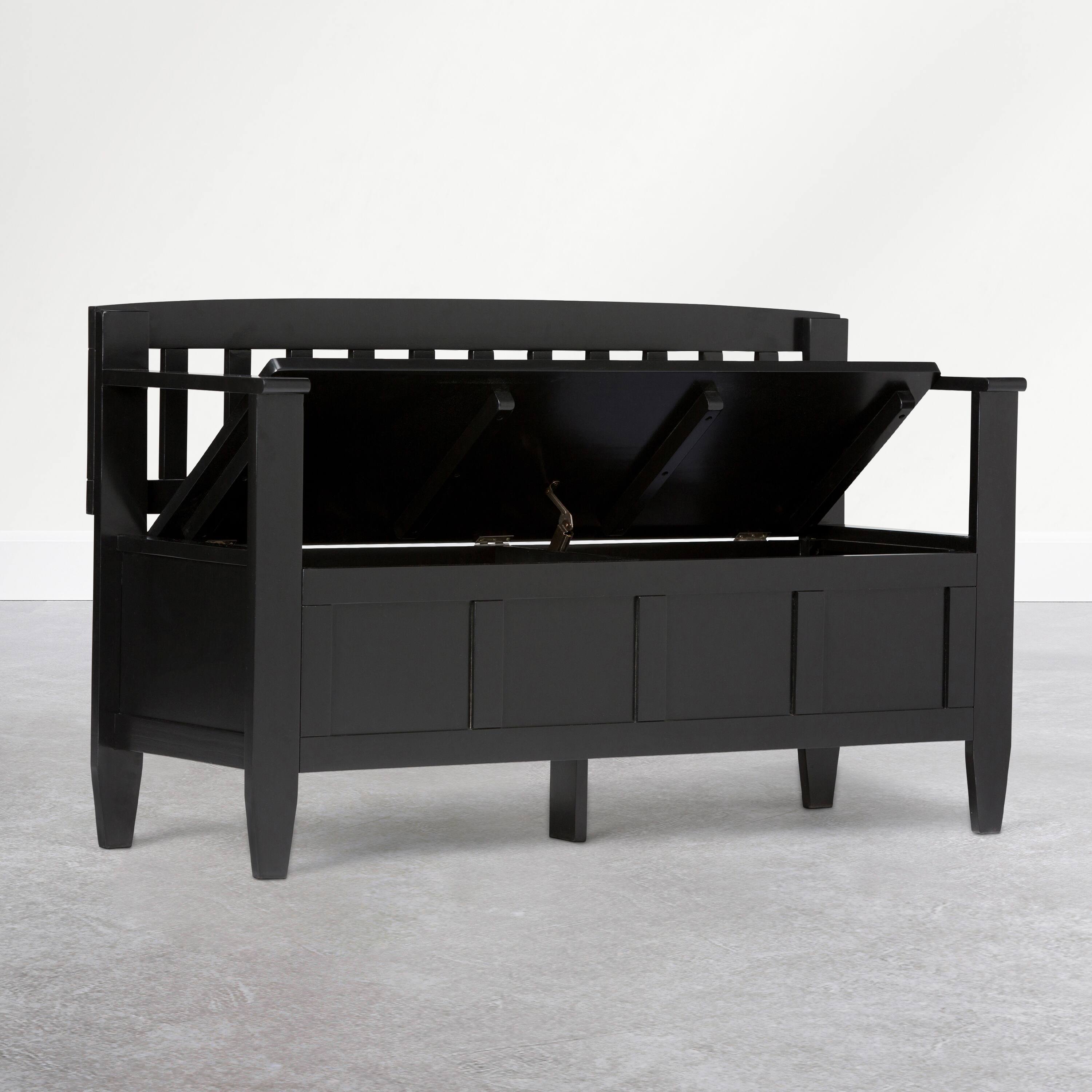 Left. Simpli Home - Brooklyn 48 inch Wide Solid Wood Entryway Storage Bench, Deep Black - Deep Black.