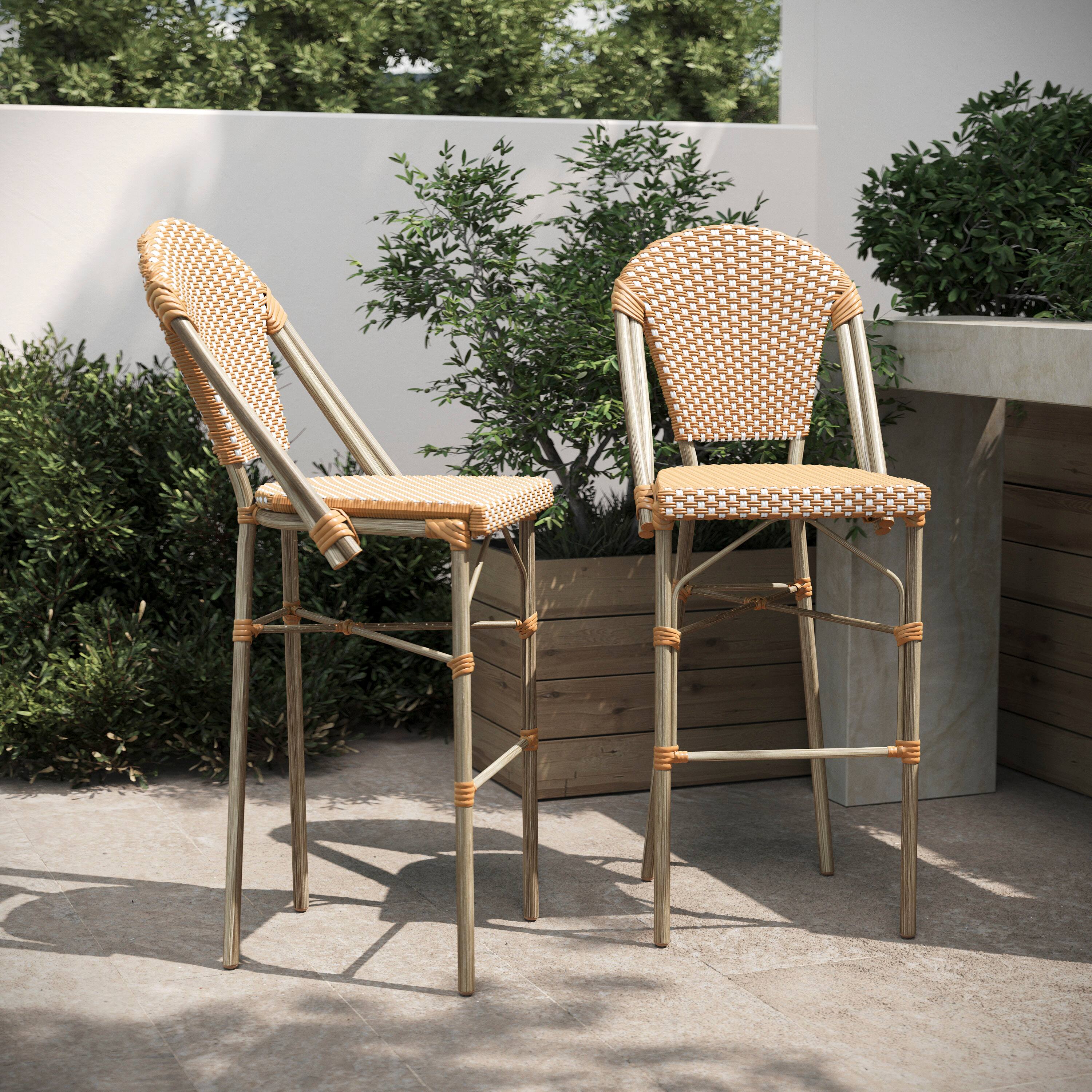 Alt View 2. Flash Furniture - Lourdes Set of 2 Stackable Indoor/Outdoor Bistro 30" High Bar Stools, Commercial Grade, Natural/White and Light Natural - Natural.