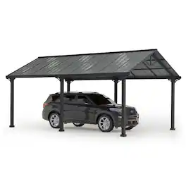 SUNJOY - 12x20ft Outdoor Carport - Heavy-Duty Steel Garage Shelter with Powder-Coated Roof/Frame - Gray & Dark Gray