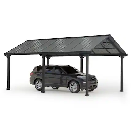 Front. SUNJOY - Sunjoy 12x20ft Outdoor Carport - Heavy-Duty Steel Garage Shelter with Powder-Coated Roof/Frame , Gray & Dark Gray - Gray & Dark Gray.