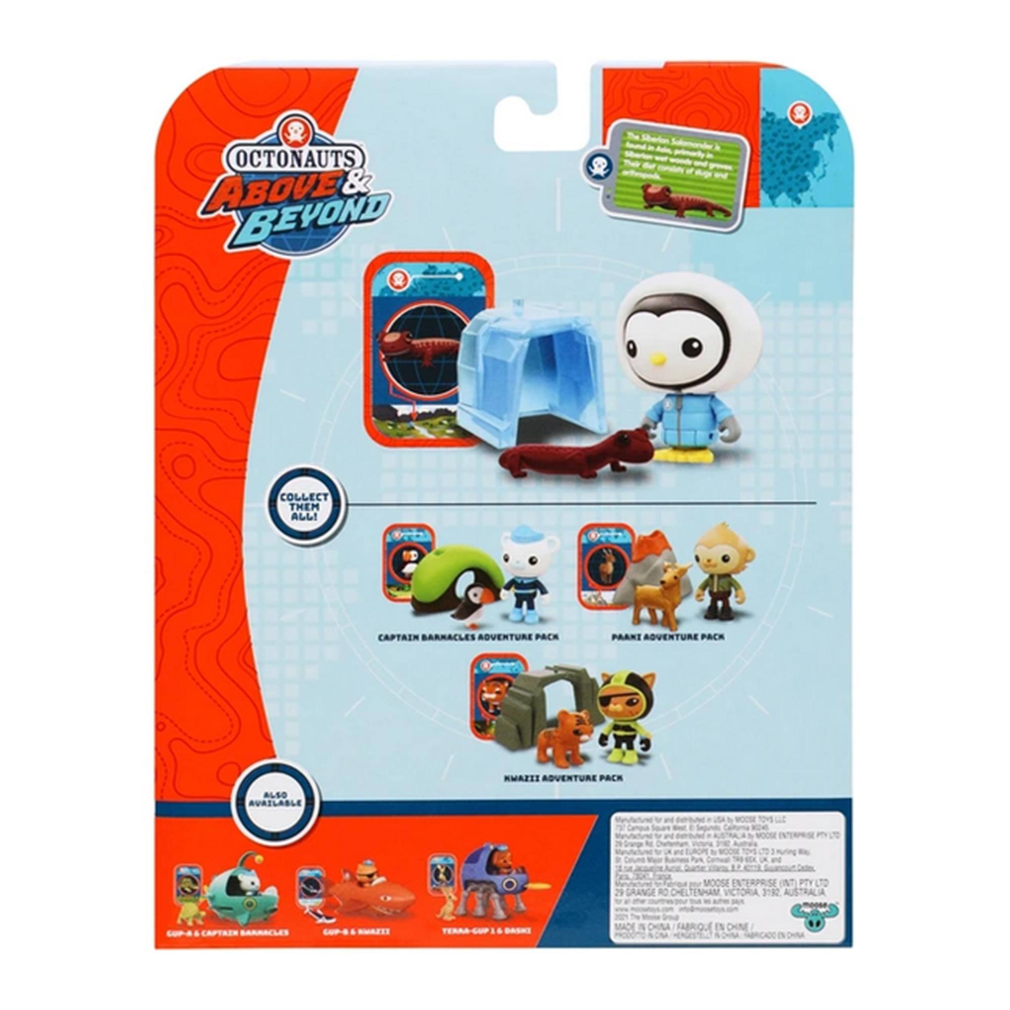 OCTONAUTS ABOVE & BEYOND  
-er -p COLLECT THEM ALL!  
CAPTAIN BARNACLES ADVENTURE PACK  
PAINT ADVENTURE PACK  
MAZI ADVENTURE PACK  

AVAILABLE  
MOOKE ENTERPRISE (PTY) LTD  
VICTORIA 9 AUSTRALIA  

MADE IN CHINA