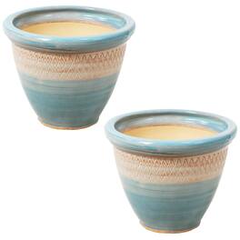 Sunnydaze - Purlieu Ceramic Planter - 12" - Set of 2 - Shoreline