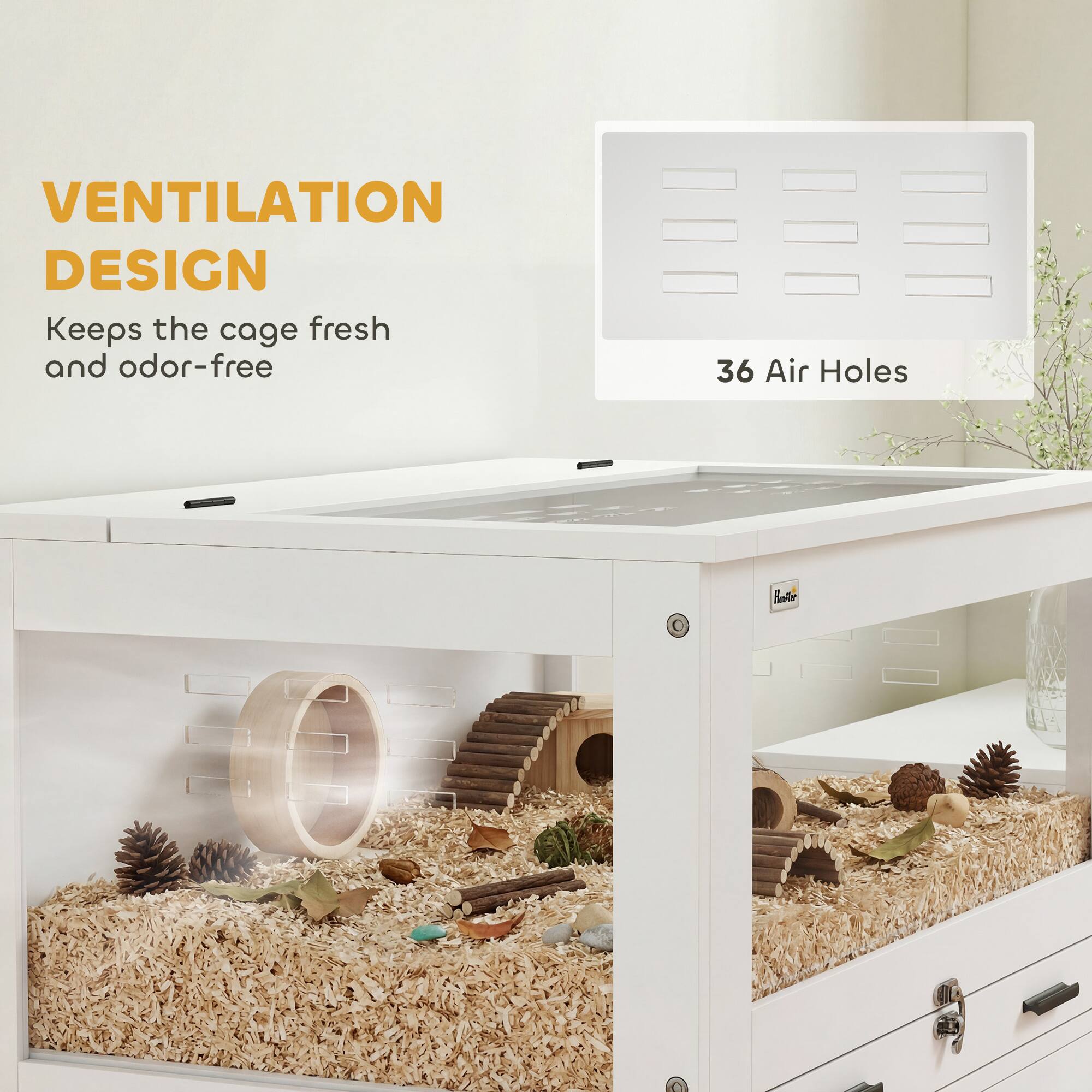 VENTILATION DESIGN  
Keeps the cage fresh and odor-free  

36 Air Holes