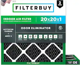 Filterbuy - 20x20x1 MERV 10 Odor & Allergy Defense, Electrostatic Pleated HVAC AC Furnace Air Filters Replacement (2-Pack) - Black