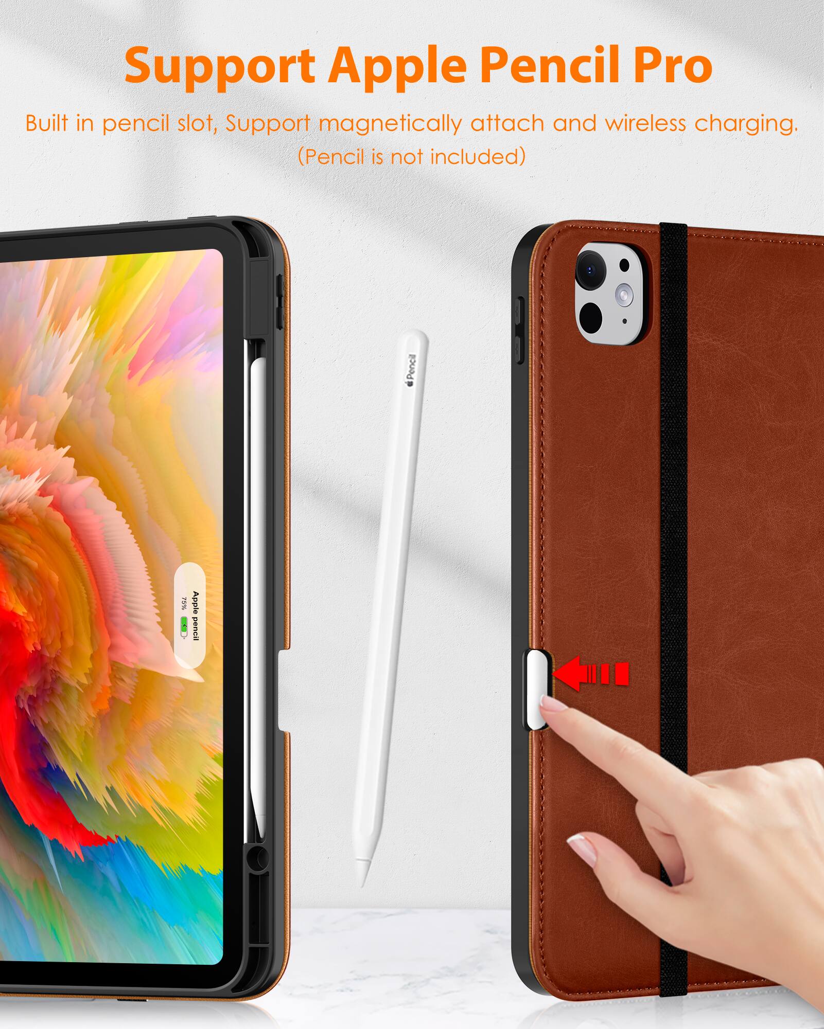 Support Apple Pencil Pro

Built in pencil slot, Support magnetically attach and wireless charging. (Pencil is not included)