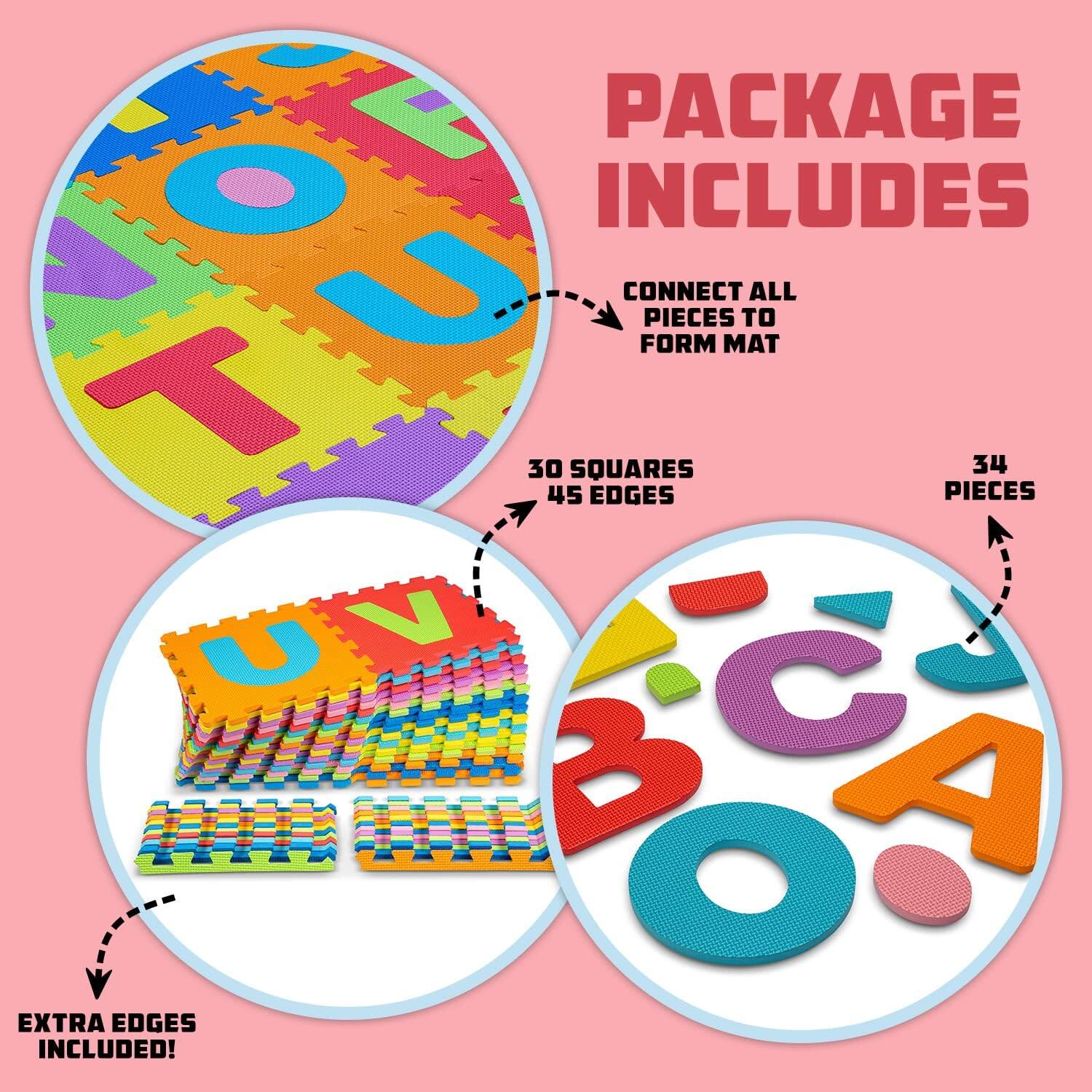 PACKAGE INCLUDES CONNECT ALL PIECES TO FORM MAT
30 SQUARES 45 EDGES PIECES 34
U - V - B - O - A
EXTRA EDGES INCLUDED!