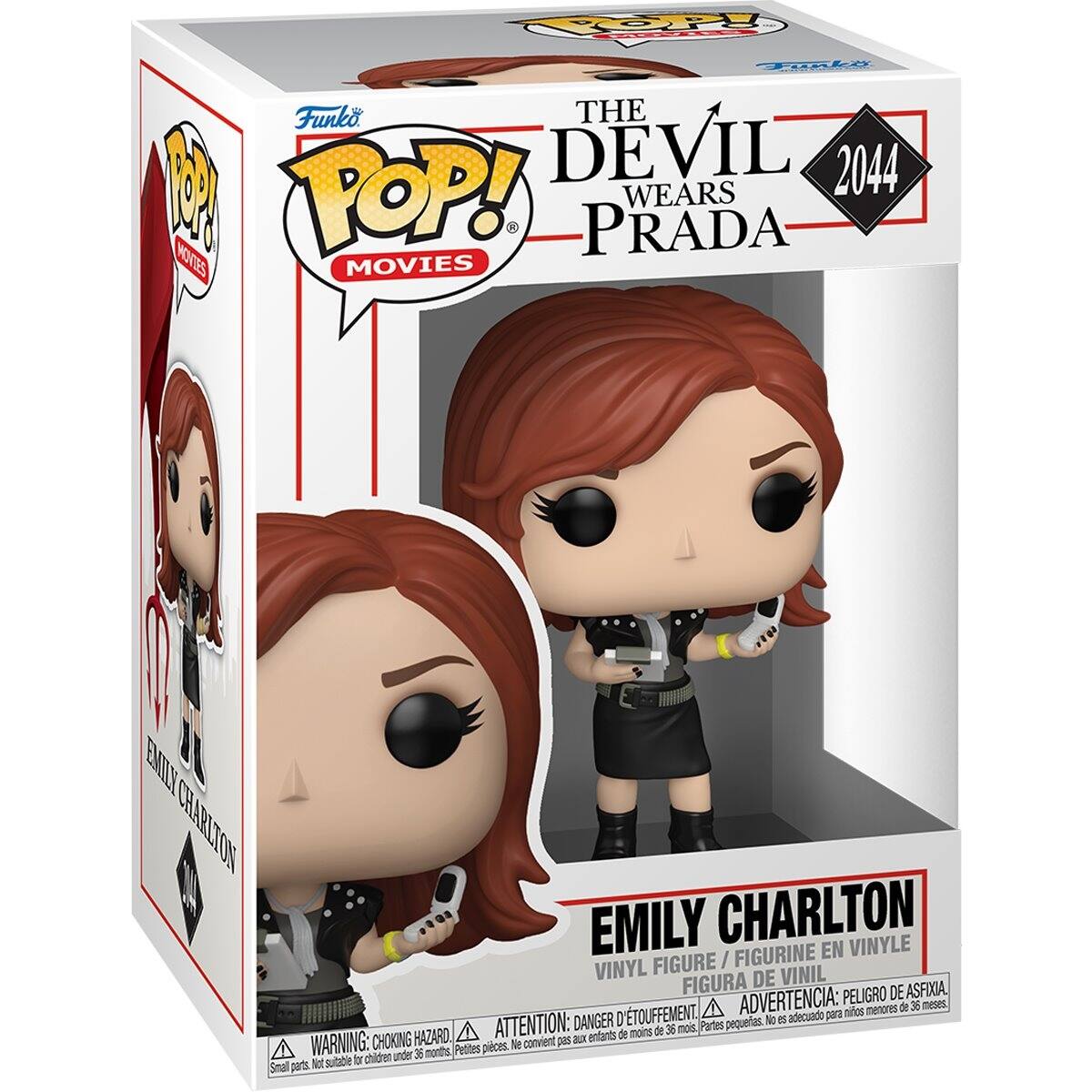 Funko POP! Movies  
The Devil Wears Prada  
2044  
Emily Charlton  
Vinyl Figure / Figurine en Vinyle / Figura de Vinil  
Warning: Choking Hazard. Not suitable for children under 3 years.  
Attention: Danger d'étouffement. Ne convient pas aux enfants de moins de 3 ans.  
Advertencia: Peligro de asfixia. No es adecuado para niños menores de 3 años.