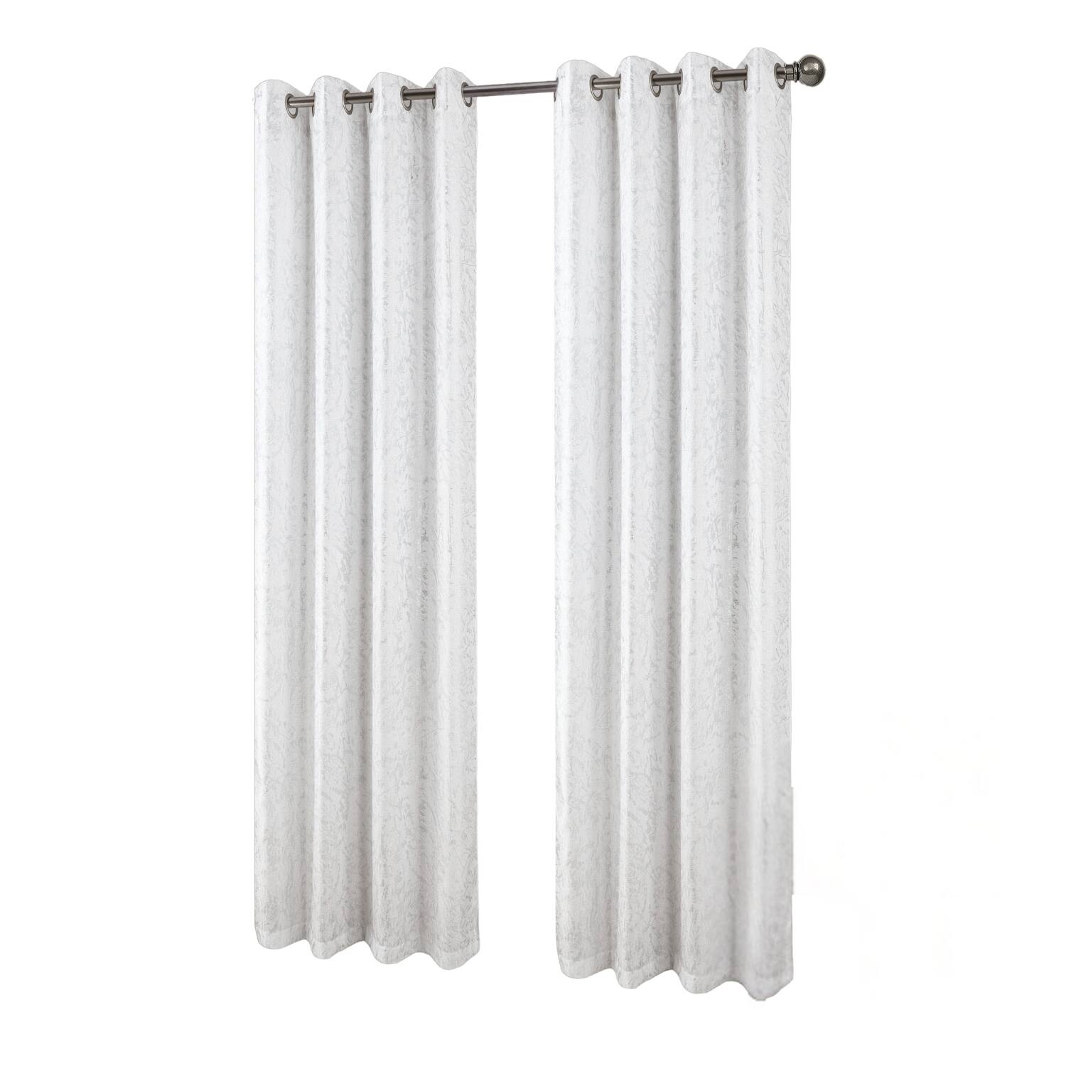 Front. RT Designers Collection - RT Designers Collection Soho Foil Jacquard Polyester Window Curtain Grommet Panel 52" x 90" White/Gold - White/Gold.