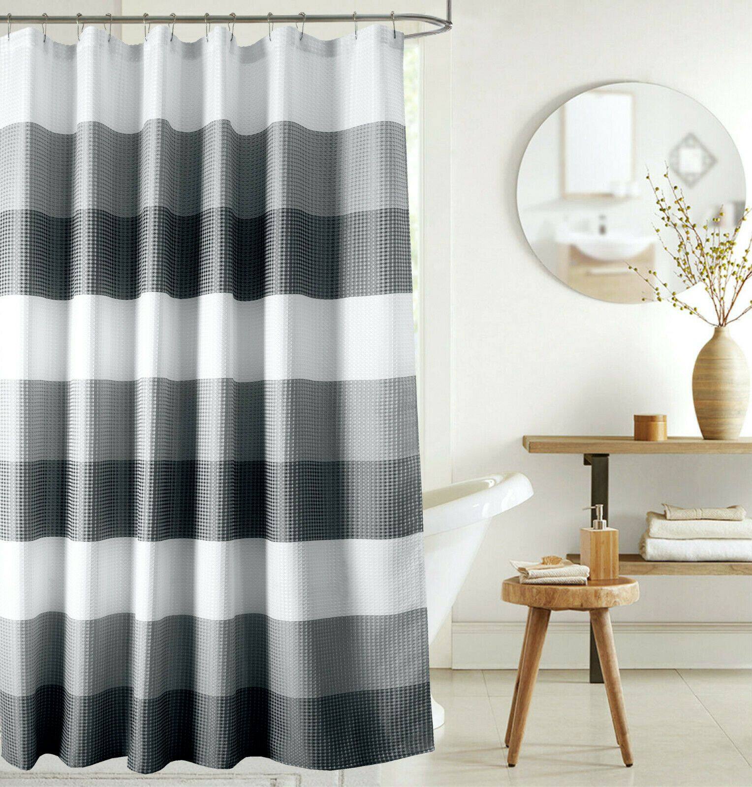 Front. Kate Aurora - Kate Aurora Spa Accents Striped Waffle Fabric Shower Curtains - 72in. W x72in. L, Charcoal - Charcoal.