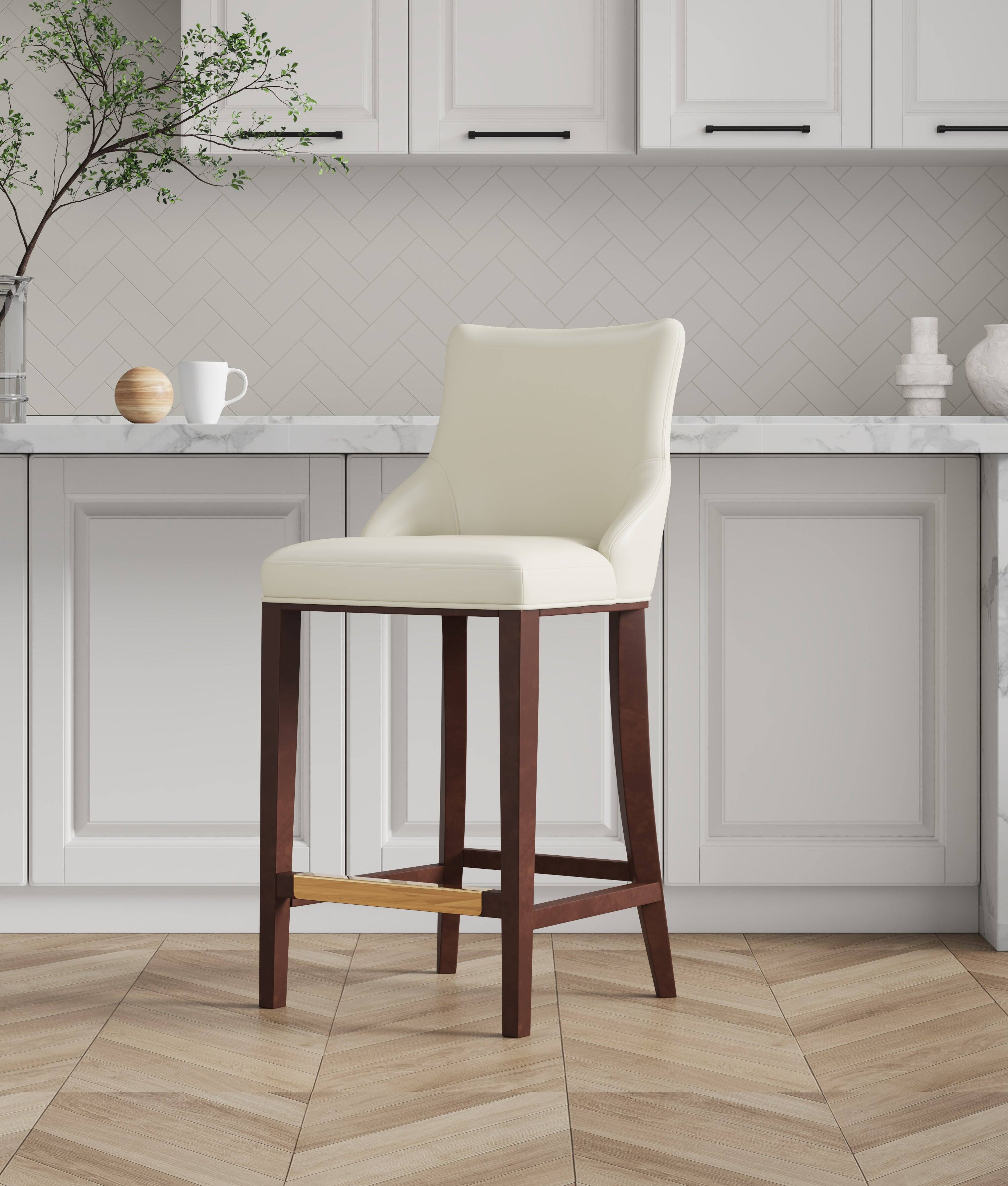 Angle. Manhattan Comfort - Shubert Modern Wood Upholstered Barstool - Ivory.