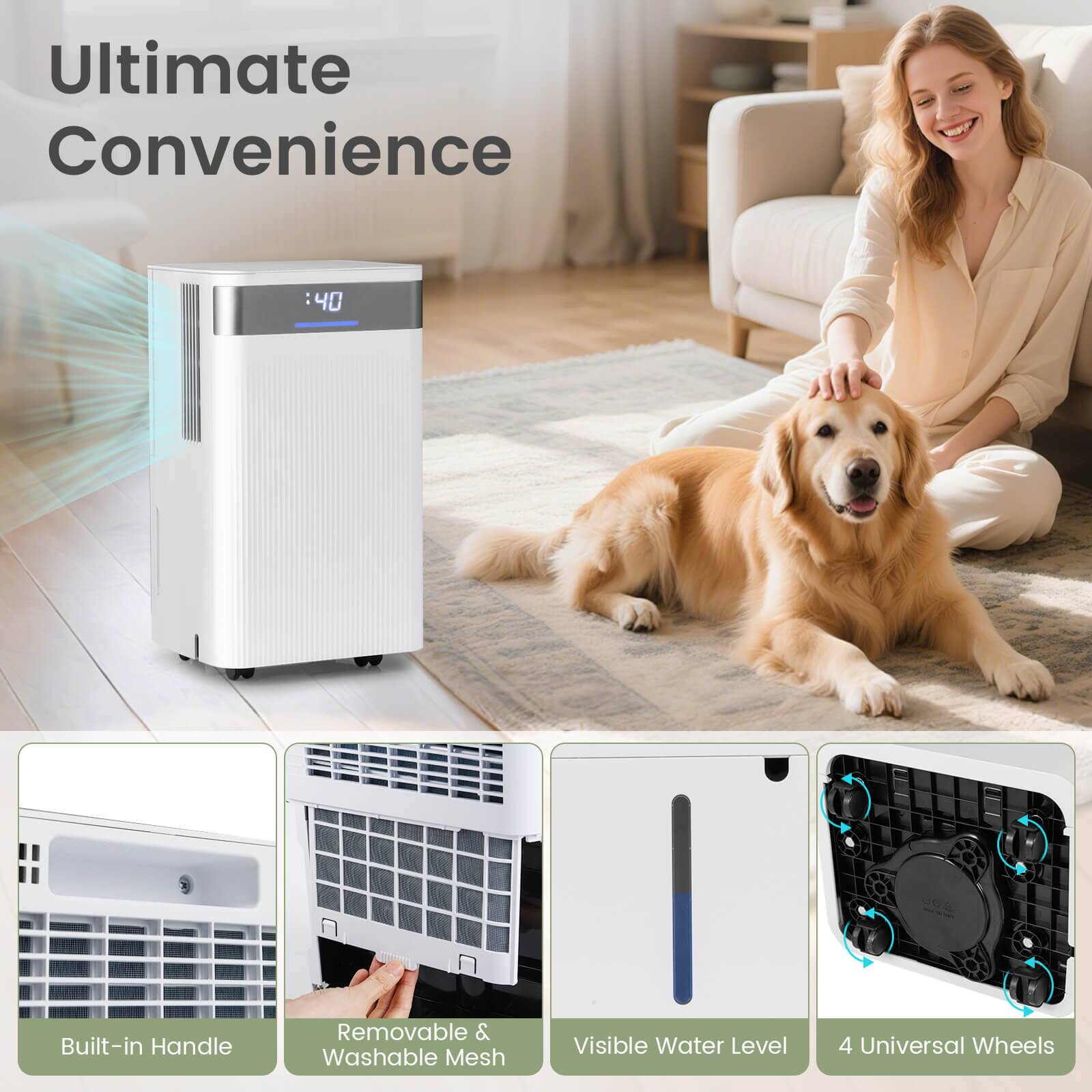 Ultimate Convenience

- Built-in Handle
- Removable & Washable Mesh
- Visible Water Level
- 4 Universal Wheels