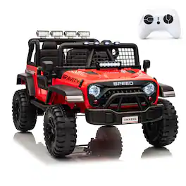 GARVEE - 24V 2 Seater Ride On Car for Kids, Electric Truck with Remote Control, Hight/Low Speeds, Headlight, Music Player - Red