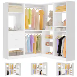 Aheaplus - 4.7-6.8 ft Corner Closet System with Drawers & Hanging Area, Modular Storage Solution for Room - White