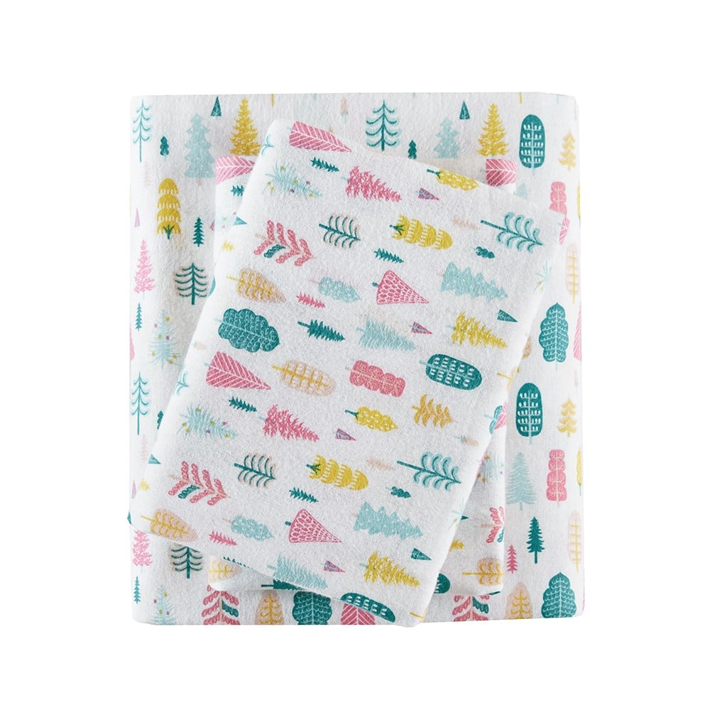 Photos - Bed Linen Mills Gracie  - Atticus Cotton Flannel Printed Sheet Set - White Holiday Trees 7442-02DI 