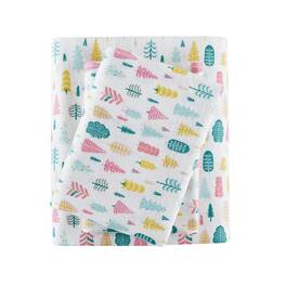 Gracie Mills - Atticus Cotton Flannel Printed Sheet Set - White Holiday Trees