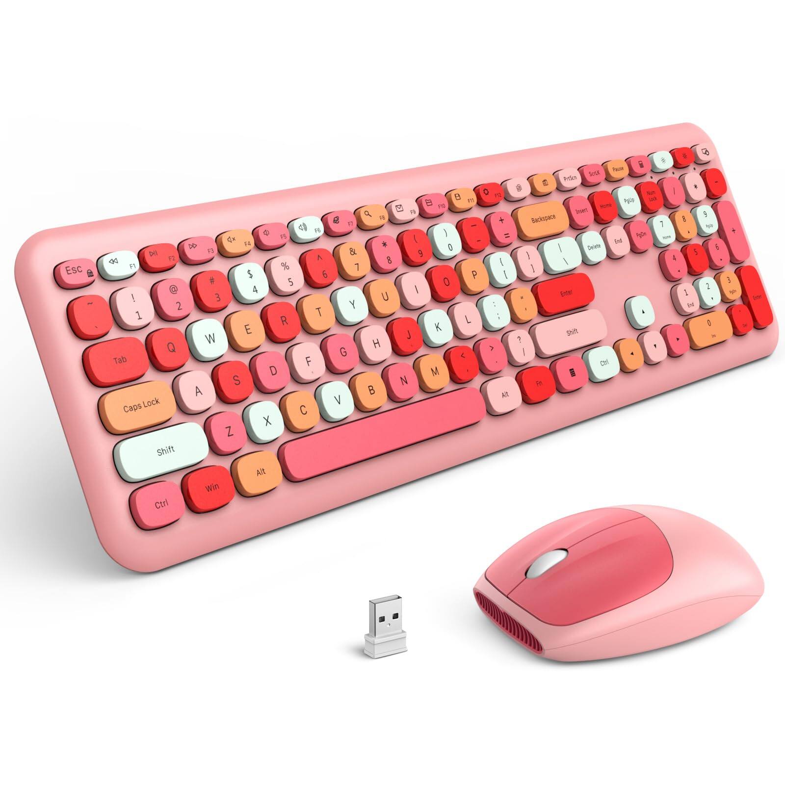 Live At Space - Wireless And Mouse Combo Retro With Round Keycaps hz Dropout-free Connection Cute Usb For Pc/laptop/windows Xp/7/8/10 - Pink Mixed