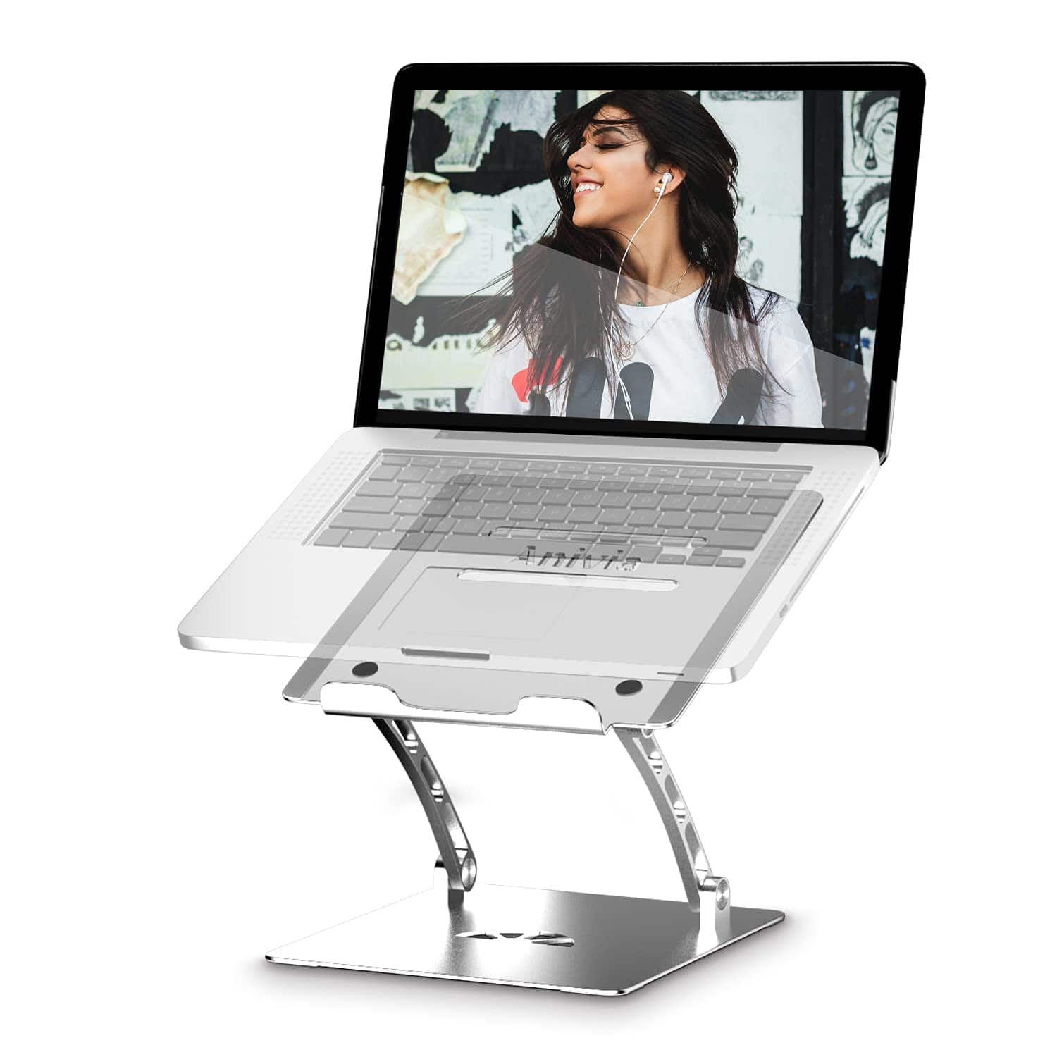 HongFei - Newest Laptop Stand, Adjustable Laptop Computer Stand Portable Foldable Laptop Riser Metal Holder for 10-17" Notebooks - Space Gray