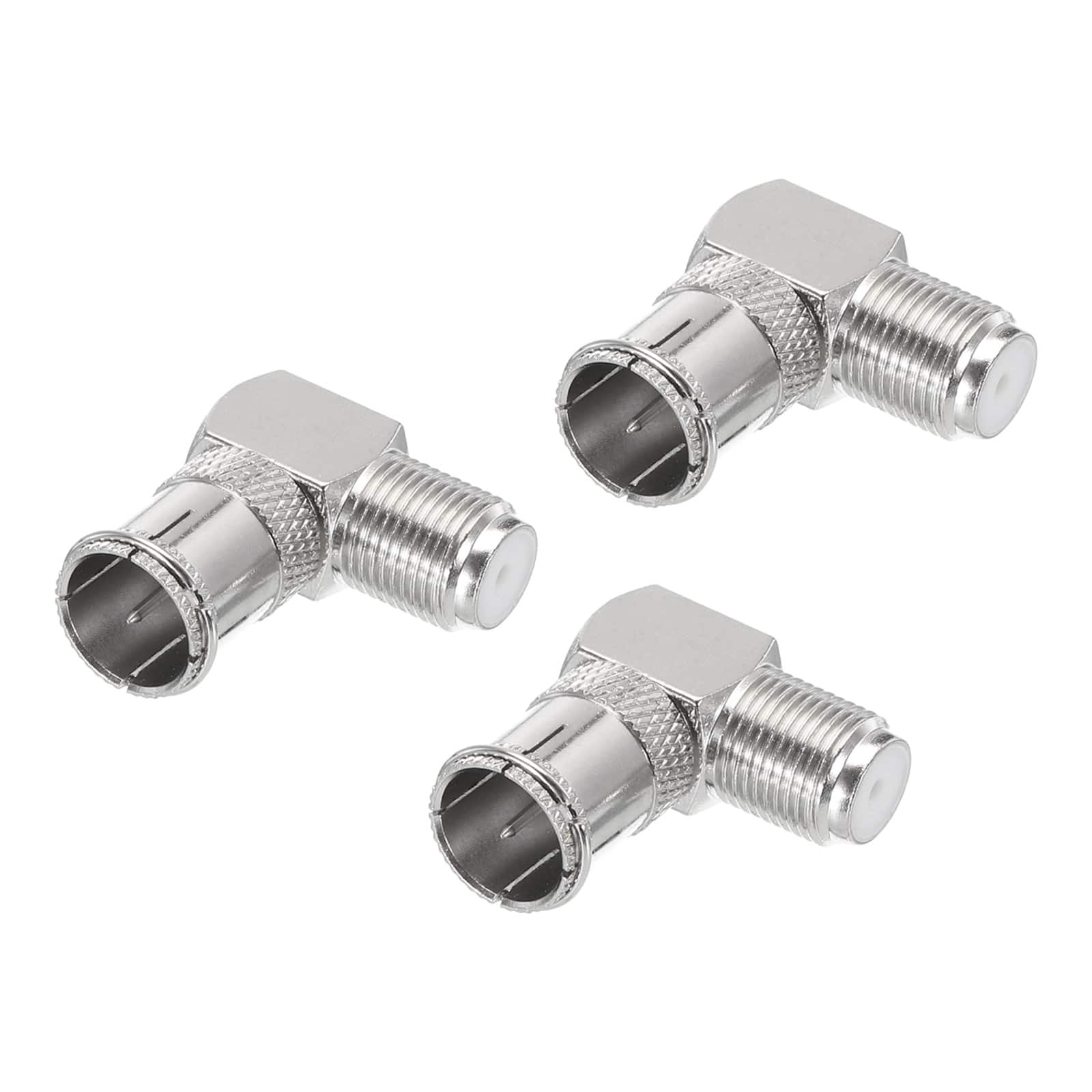 Unique Bargains - 3pcs Right Angle Coax Connector Quick Push-on F Male to F Female 75 Ohm Waterproof for Coax Cable/Wall TV/Cabinet - Silver