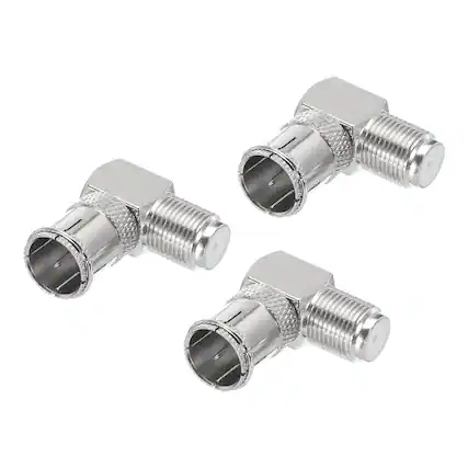 Front. Unique Bargains - 3pcs Right Angle Coax Connector Quick Push-on F Male to F Female 75 Ohm Waterproof for Coax Cable/Wall TV/Cabinet - Silver.