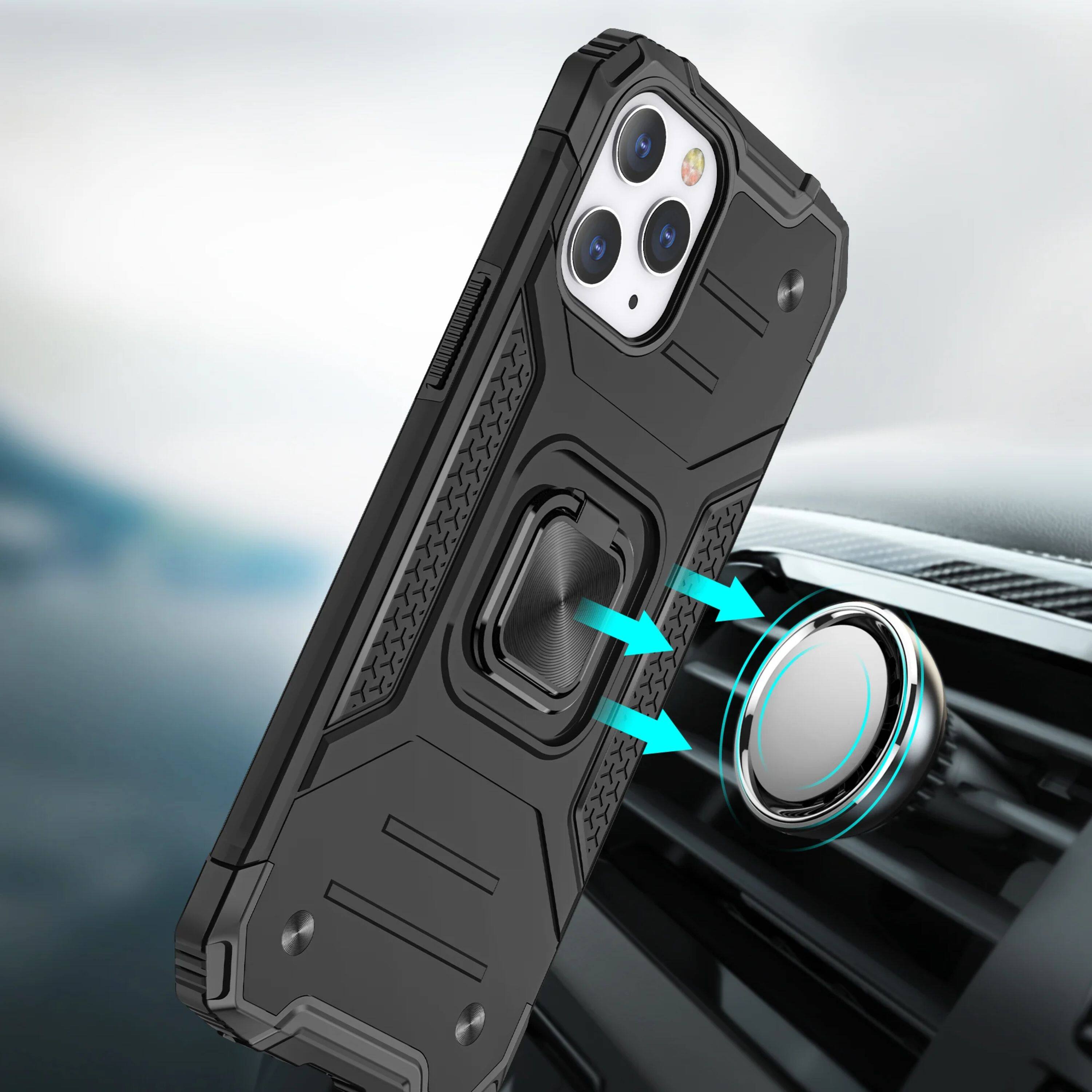 Left. Kitcheniva - Shockproof Magnetic Stand Phone Case With 2 Pcs Tempered Glass For iPhone 15 Pro Black - Black.