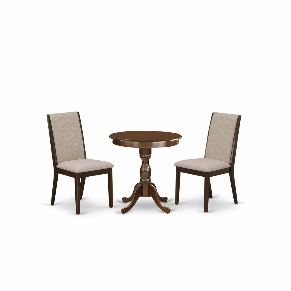 Left. East West Furniture - East West Furniture - ESLA3-MAH-04 - 3-Pc Dinette Set - 2 Kitchen Chairs and 1 Modern Kitchen Table (Mahogany Finish) - Linen White.