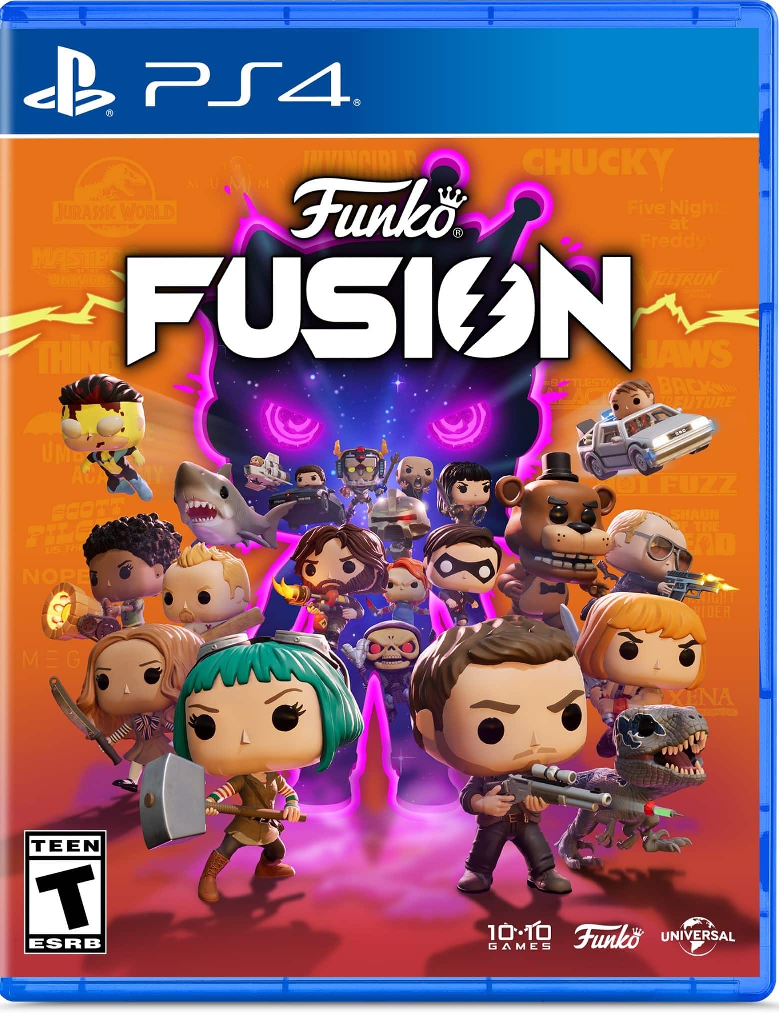 PS4. 8 H INVINGIRL CHUCKY M U JURASSIC WORLD Funko Five Night at Freddy MASTER UNIVER JOLTRON N THING FUSION JAWS ! TLESTAR BCK ACK RFUTURE UMBO CA Y SCOTT PILCK THE US NORE FUZZ SHAUN THE FeD G RIDER MEG XENA TEEN T ESRB 1010 Funko UNIVERSAL GAMES