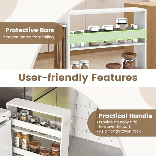 Protective Bars: Prevent items from falling

User-friendly Features: Practical Handle

Practical Handle: Provide an easy grip to move the cart, as a handy towel rack