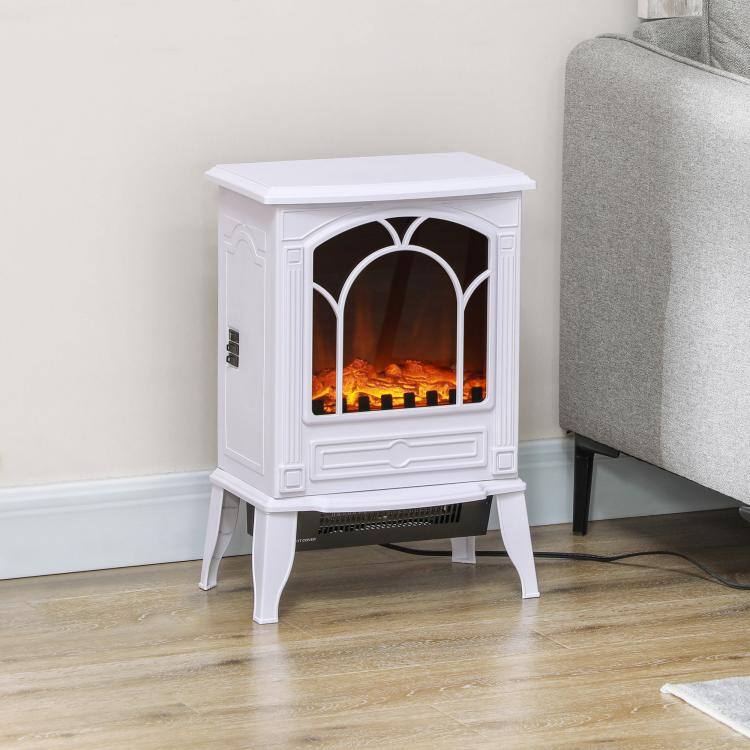 Alt View 1. PULUZ - Electric Fireplace Heater, Freestanding Fireplace Stove with Realistic Flame Effect Overheat Protection 725W/1450W - White.
