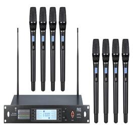 Pyle - 8-Channel Wireless Microphone System with Handheld Microphones, Receiver for Singing, Hosting,