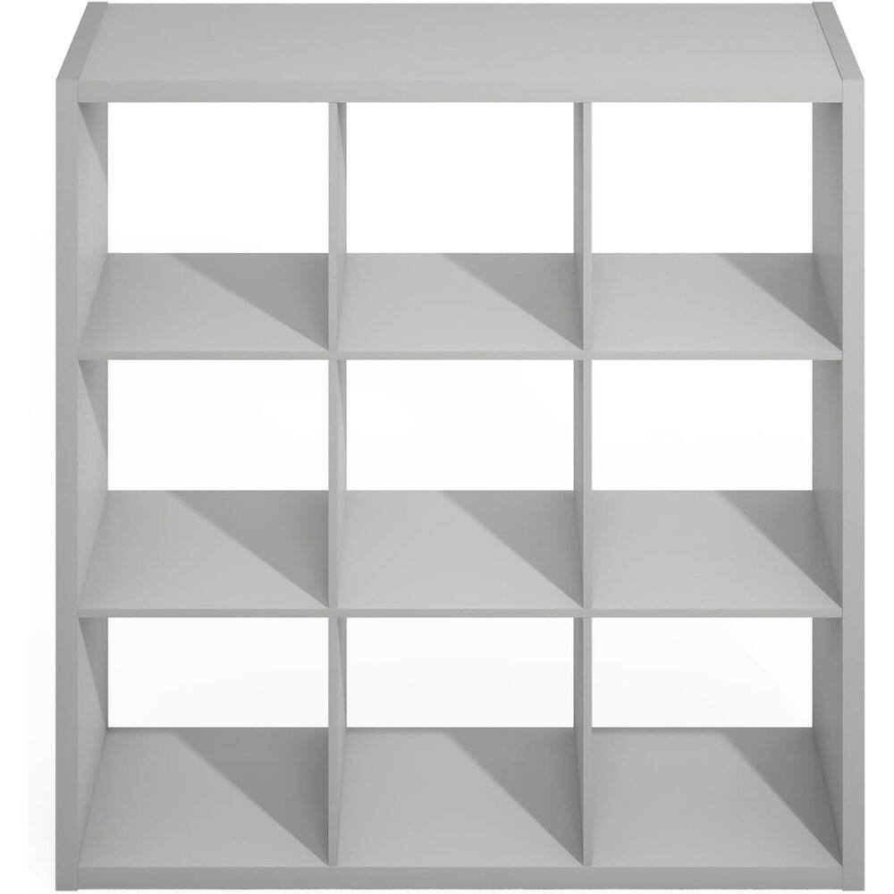 Alt View 2. FurniFact - Light Grey 9 Cube Storage Organizer with Open Back and Modern Wood Design - Light Grey.