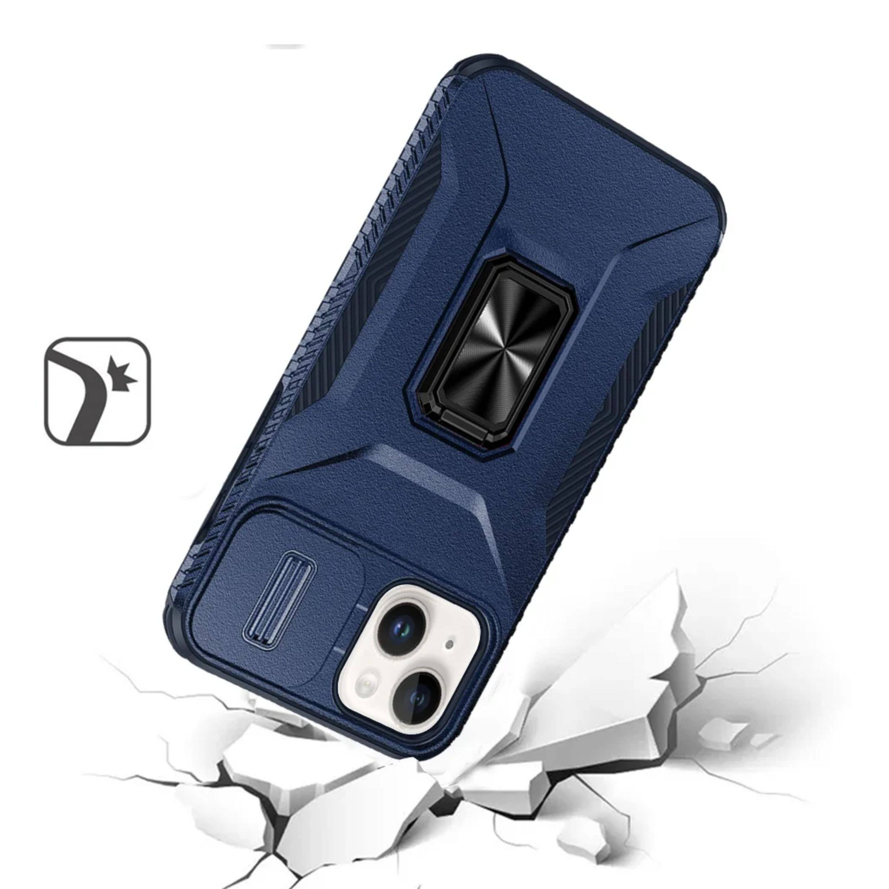 Left. Kitcheniva - Full Coverage Metal Stand Lens Cover Phone Case With 2 Pcs Tempered Glass For iPhone 15 Blue - Blue.