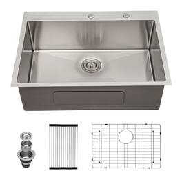 Lordear - 33"x22"x10" Topmount Sinks 16 Gauge Single Bowl Kitchen Sink - Stainless Steel