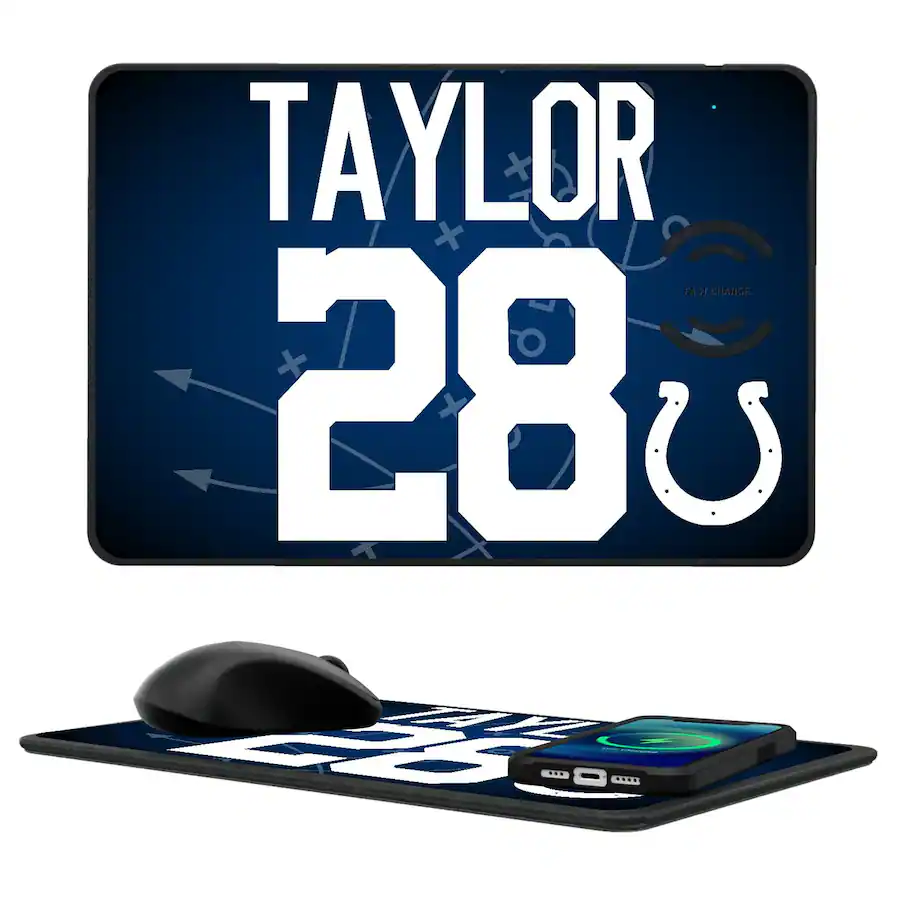 Colts Keyboard Keyscaper Jonathan Taylor Indianapolis Colts Wireless Charger and Mouse ...