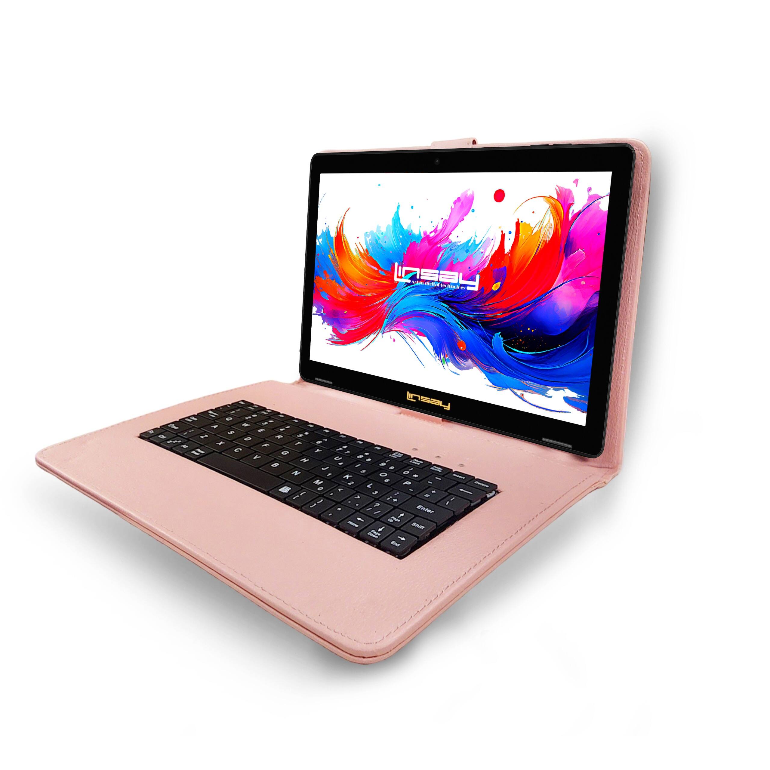 Left. LINSAY - LINSAY 10.1"Octa Core 256GB Storage Android 15 Tablet with Pink Style Keyboard - Pink.