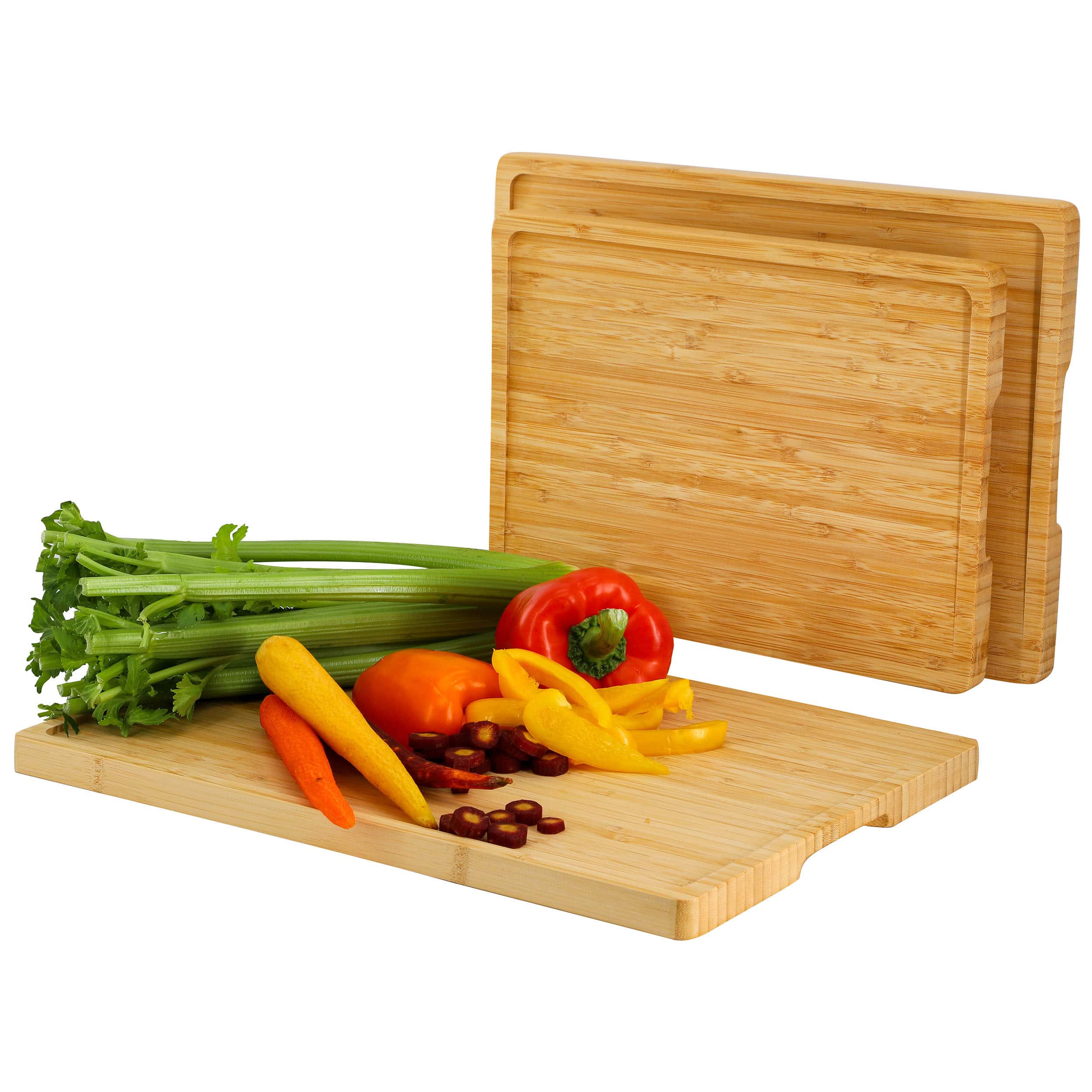 MegaChef - 3 Piece Natural Bamboo Cutting Board Set