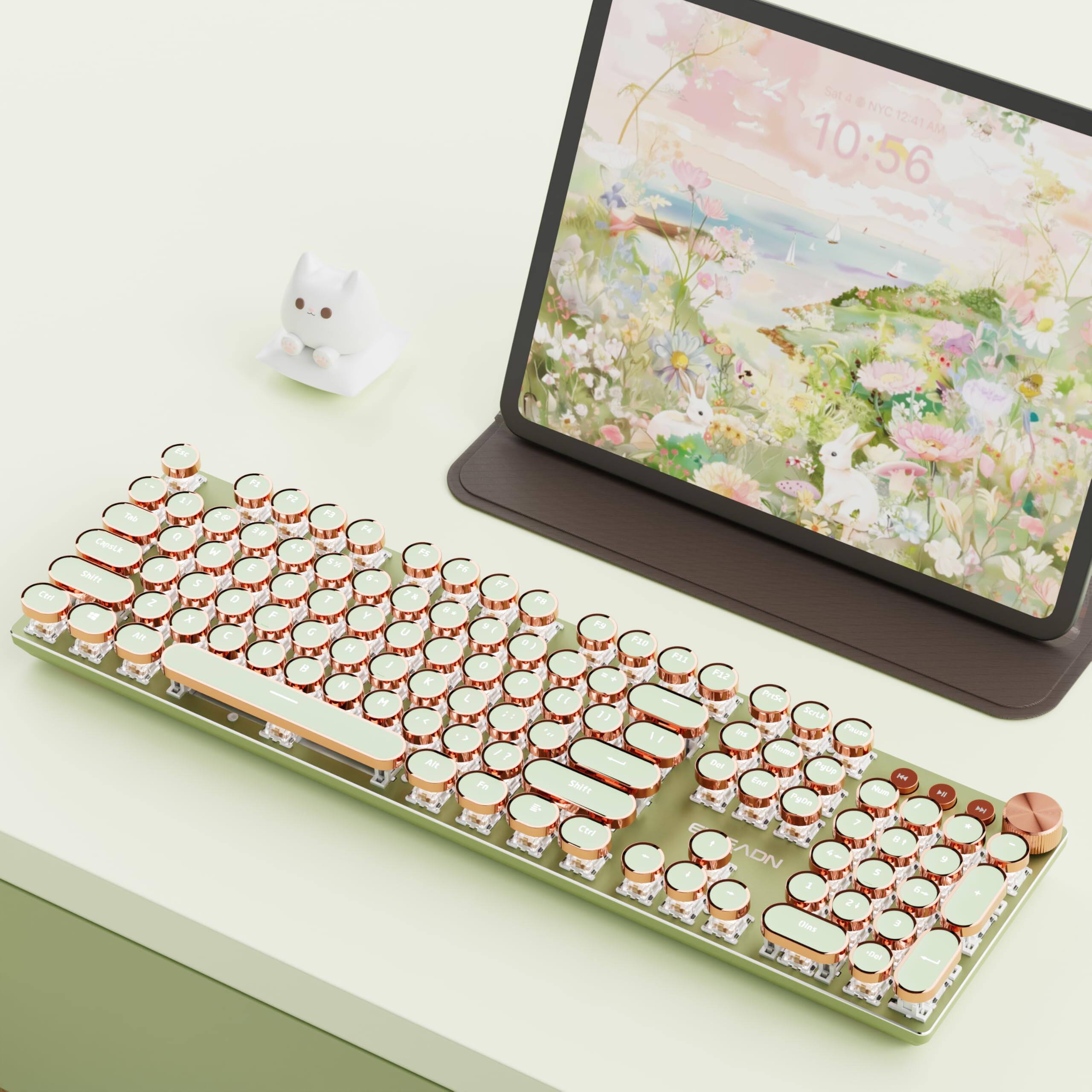 Comfort Essence - Eweadn V20 Typewriter Wireless Style Mechanical With White Backlit Media Knob Pink bluetoothusb-c Wired Retro - Green
