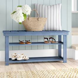 Hivvago - Wood 2-Shelf Shoe Rack Storage Bench - 150 lbs. Weight Capacity - Blue