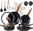 Front. Winado - 17 Pcs Nonstick Pots and Pans Set, Cast Aluminum Kitchen Cookware Set with Saucepan, Frying Pan for Families, Apartments - Black.