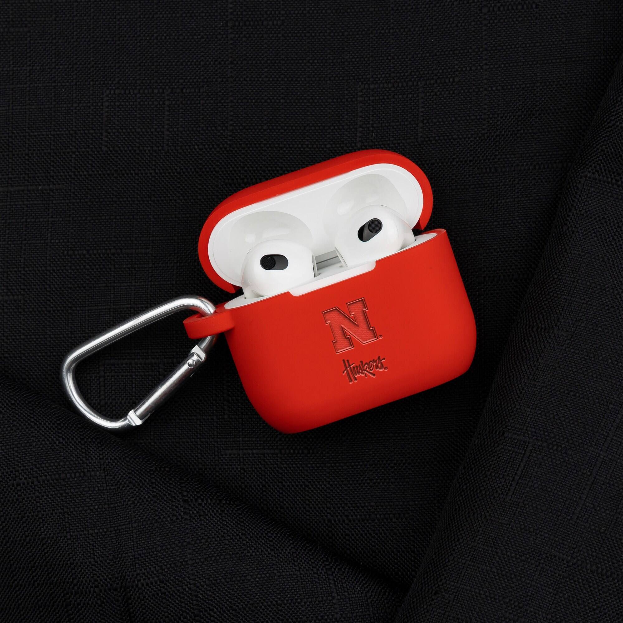 Alt View 1. Affinity Bands - Nebraska Huskers Debossed Silicone AirPods Gen Three Case Cover - Multicolor.