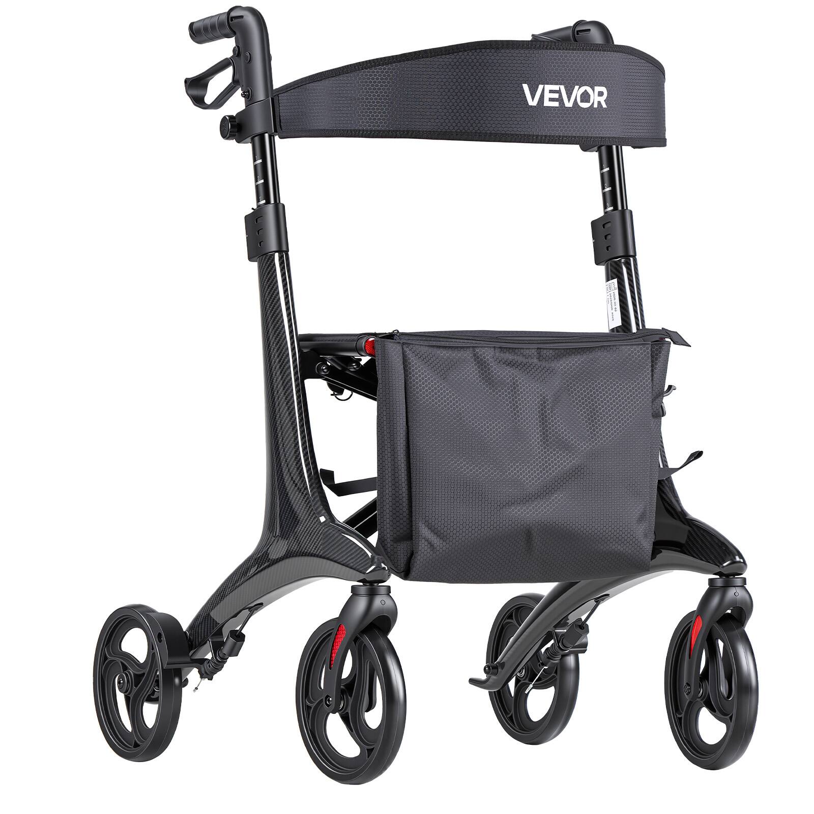 Alt View 5. VEVOR - Rollator Walker with Seat for Seniors, Foldable Lightweight Rolling Walker, Carbon Fiber Mobility Walking Aid - Black.