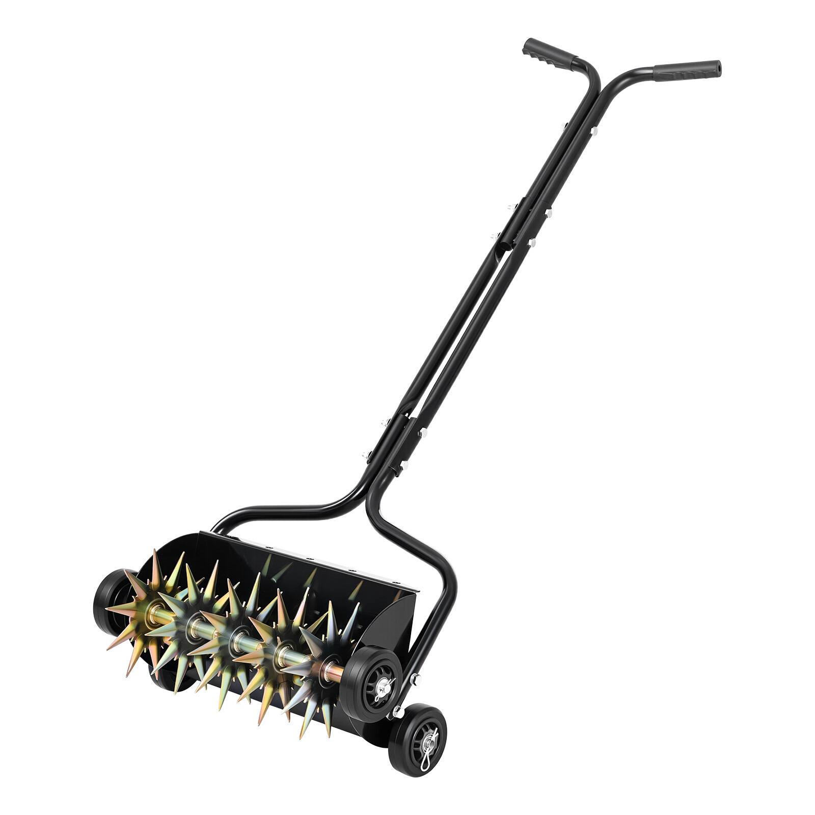 Alt View 5. VEVOR - Lawn Aerator, 18 in Manual Push Spike Aerator with 4 Wheels & Handle, Heavy Duty Grass Aerators, Supports 40 lbs Added - Black.